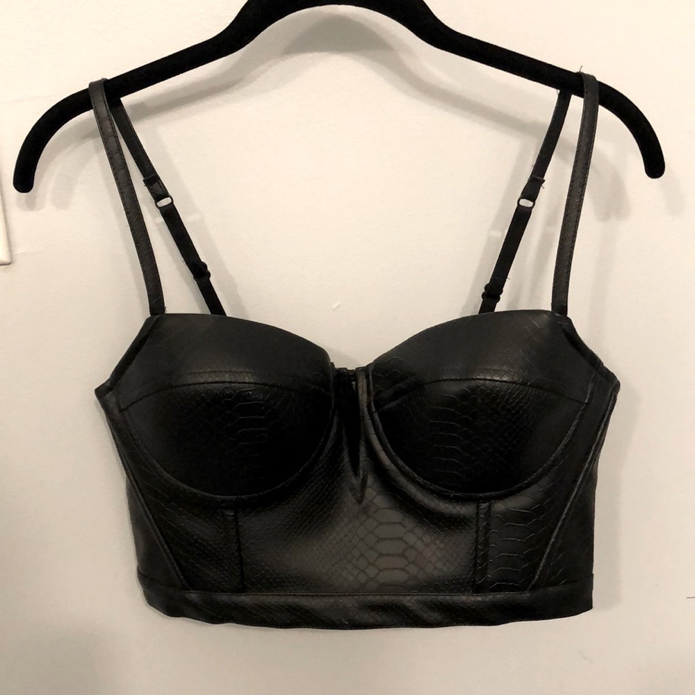 Faux snakeskin zip back crop top